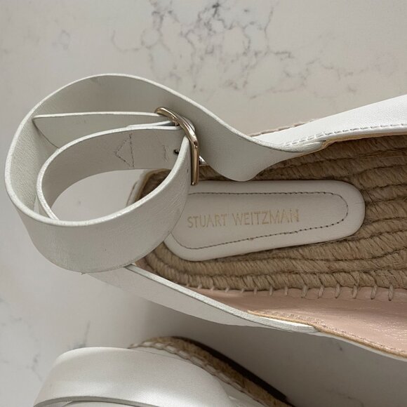 Stuart Weitzman Slip On w Ankle Buckle Closure Leather Sandals Off White Sz 8.5 - Picture 10 of 11
